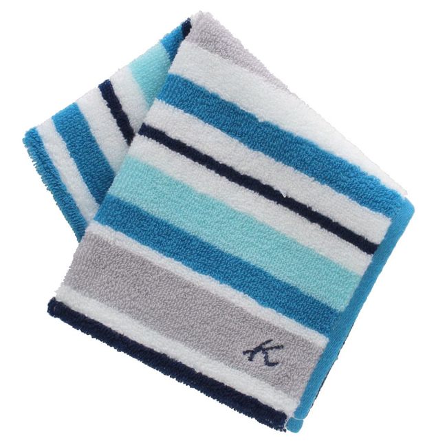 Kitamura 000208-0002-01 Striped Towel Handkerchief, Women's, Blue, 100% Cotton, Handkerchief Towel, Handkerchief, Present, Gift