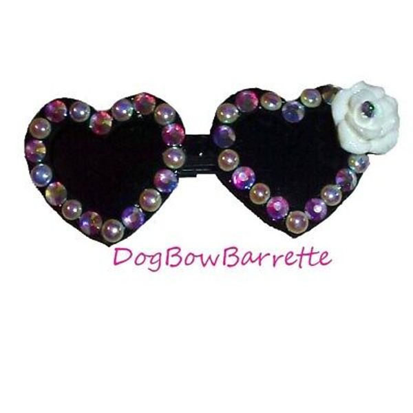 Puppy bows specialty black ab heart rhinestone sunglasses pet bow hair clip