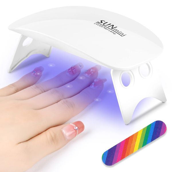 URAQT Mini Gel Nail Lamp, Portable 6W UV LED Gel Nail Dryer with Nail File, Curing Lamp Professional Nail Art Tool Accessory for All Gel Nail Polish, Quick-Drying Manicure Home