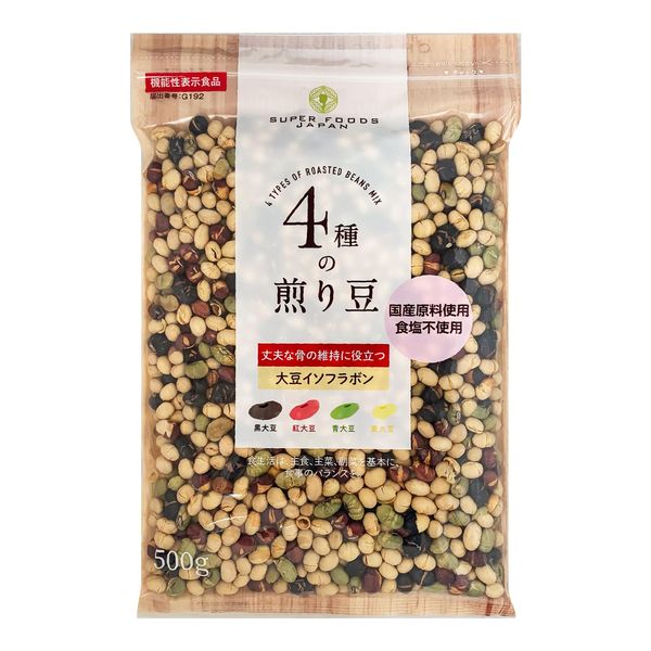 Hari 4 Types of Roasted Beans Mix, 17.6 oz (500 g), Roasted Soybeans, Salt-free, Additive-free, Bean Sweets, Dried Beans