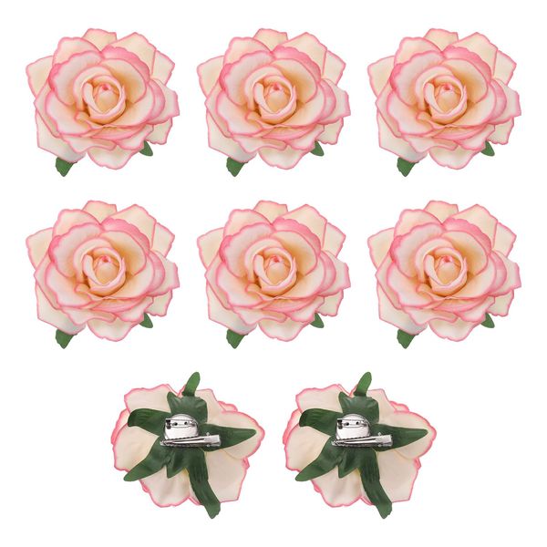 sourcing map 8 Pcs Rose Flower Hair Clips 4 Inch Flower Hair Pins Flower Brooch for Women Hair Accessories Pink Yellow