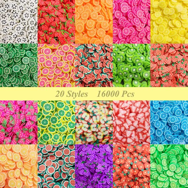 16000 pcs (20 Styles) Fruit Clay Slices Charms, VEINARDYL Nail Art Slices 3D Polymer Clay for DIY Crafts Resin Slime Making Cellphone Decoration