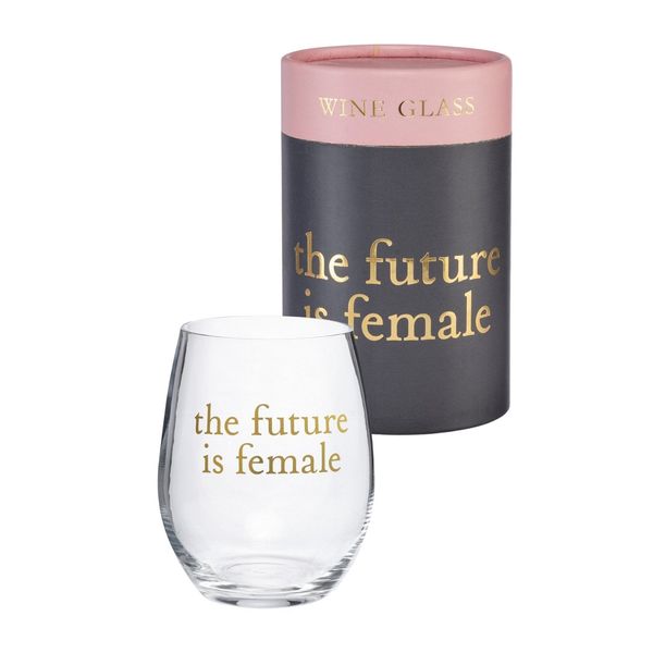 The Future Is Female Stemless Wine Glass with Gorgeous Cylinder Gift Box