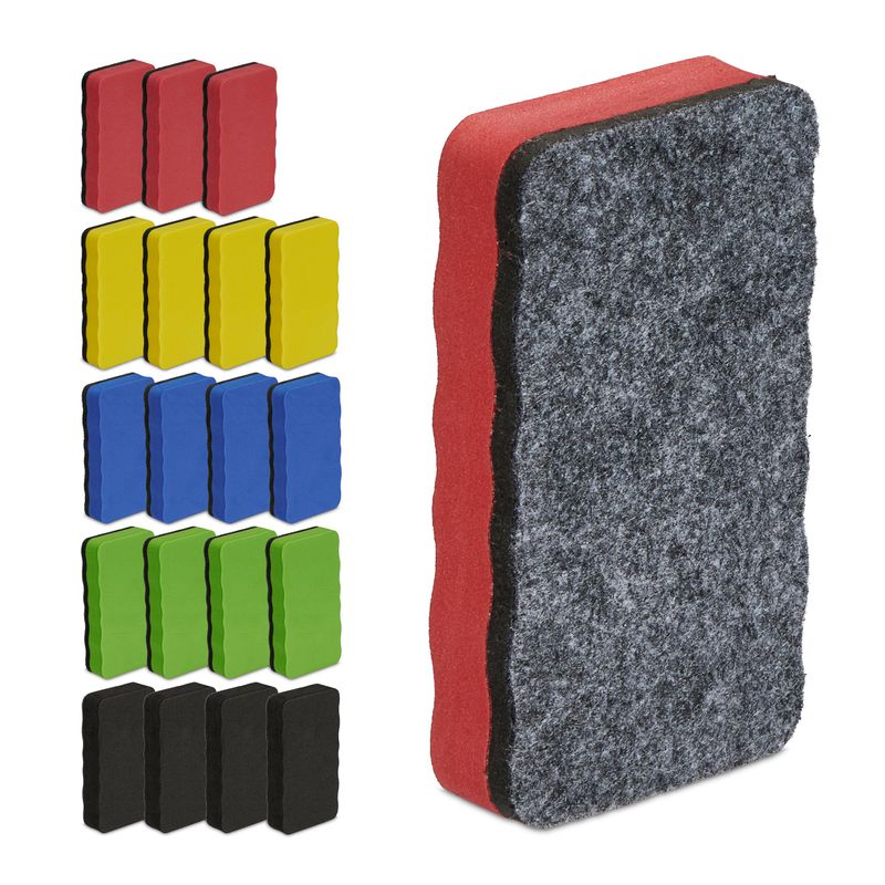 Relaxdays Whiteboard Sponge Set of 20, Magnetic Sponge Square, School ...
