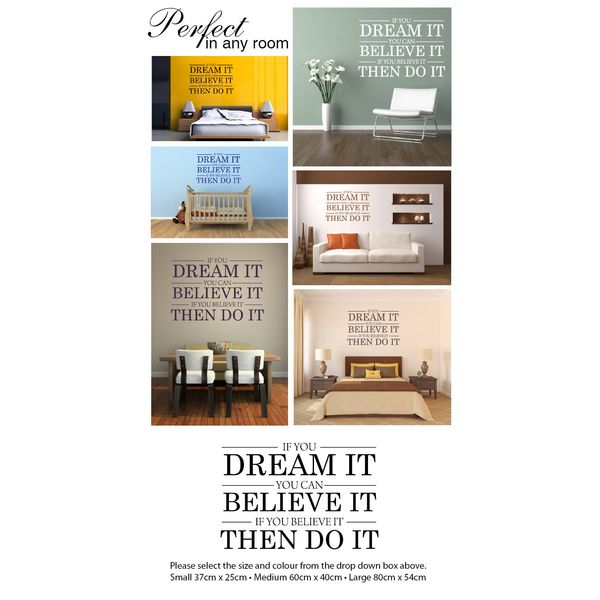Dream It, Believe It, Do It Wall Art Sticker - , Medium Grey, Small