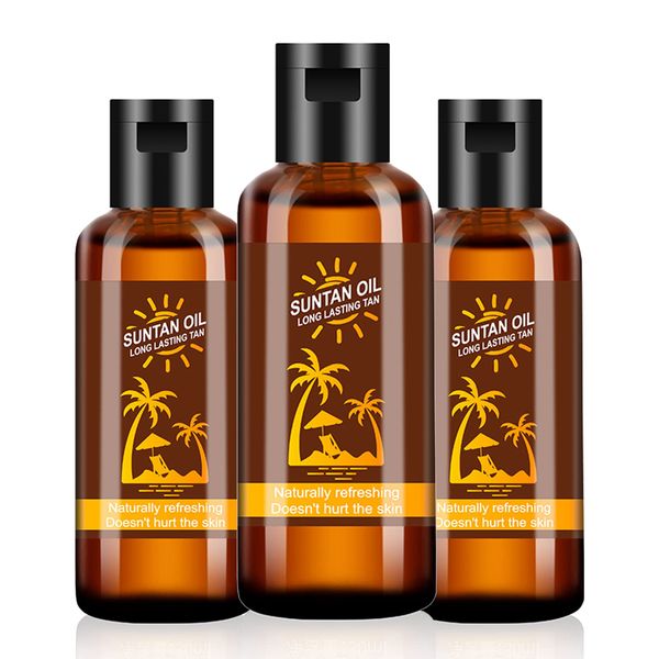 Tanning Oil, Sunbed Tanning Accelerator Effective In Sunbed Outdoor Sun,Natural Ingredients Intensive Self Tanner Oils, with Vitamin A And E, Linseed and Coconut Oil (35ML*3)