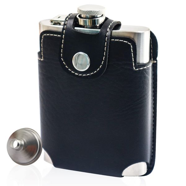 LELE LIFE 8oz/230ml Hip Flask with Belt Leather Case, Easy to Carry, 18/8 304 Stainless Steel Hip Flask for Liquor, Leak Proof Drinking Flask with Small Funnel