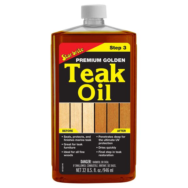 STAR BRITE Premium Golden Teak Oil - Sealer, Preserver, & Finish for Outdoor Teak & Other Fine Woods - Step 3 - 32 OZ (085132)