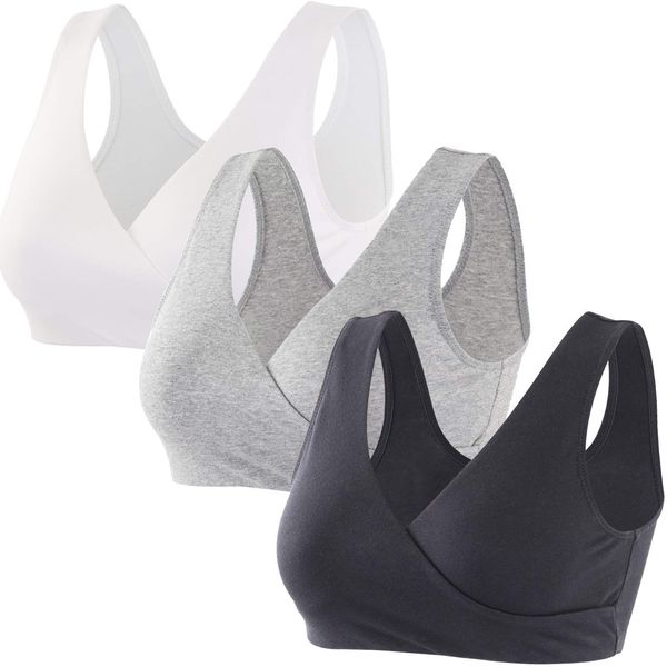 ZUMIY Maternity Nursing Bras, Seamless Maternity Bra for Pregnancy & Breastfeeding, Comfortable Wireless Bra Night Sleep Top (XL, Black+Grey+White/3pack)