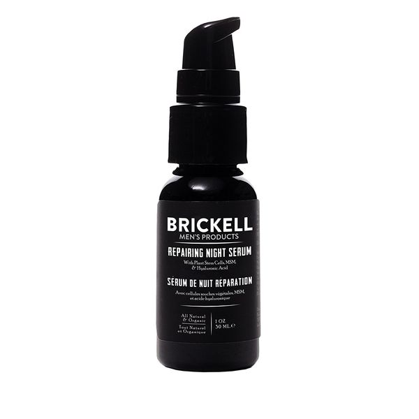 Brickell Men's Anti Aging Repairing Night Face Serum for Men, Natural and Organic Vitamin C Serum For Face to Repair Damaged Skin Cells, Diminish Wrinkles and Reduces Redness, 1 Ounce, Scented