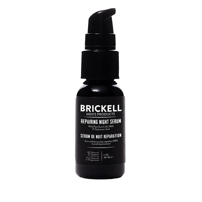 Brickell Men's Anti Aging Repairing Night Face Serum for Men, Natural and Organic Vitamin C Serum For Face to Repair Damaged Skin Cells, Diminish Wrinkles and Reduces Redness, 1 Ounce, Scented