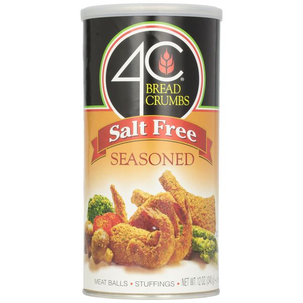 4C Premium Bread Crumbs Salt Free Bread Crumbs, Seasoned, Premium Regular & Gluten Free, Flavorful Crispy Crunchy, Value Pack (Salt Free Seasoned, 12 Ounce (Pack of 1))