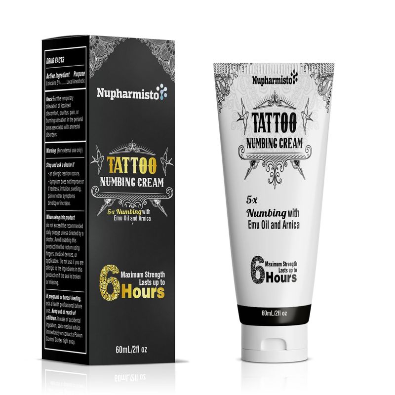 Nupharmisto 6 Hours Maximum Strength Numbing Cream Tattoo (2oz/ 60ml), Painless Tattoo Numbing Cr...