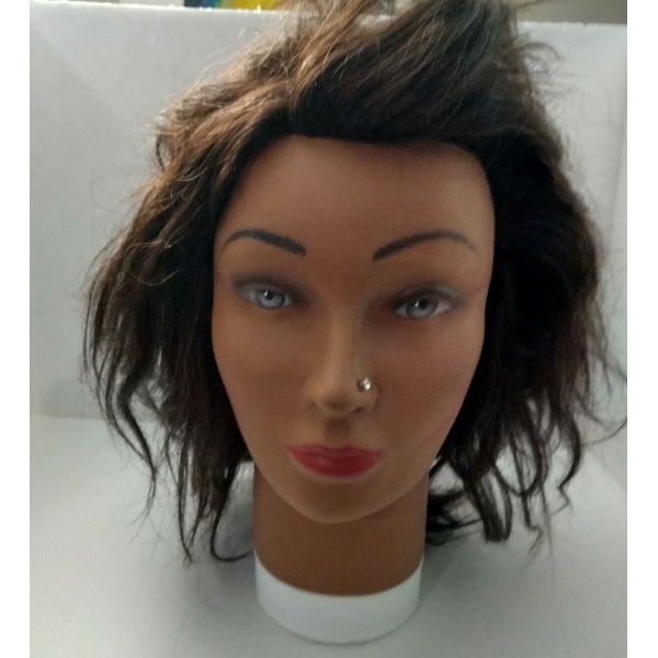 Cosmetology Mannequin Female Dark Skin W/ Nose Stud Human Hair