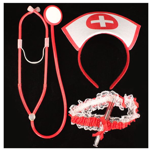 4 Pcs Halloween Nurse Hat Headband Fake Stethoscope Pen Sexy Nurse Headpiece Hair Hoops Bands Hairband Lace Red Cute Cosplay Costume Dress Up Birthday Masquerade Role Play Party Accessories Supplies