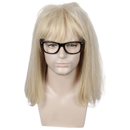 Linfairy 80s Heavy Metal Halloween Mullet Fancy Dress Punk Wig with Glasses frame