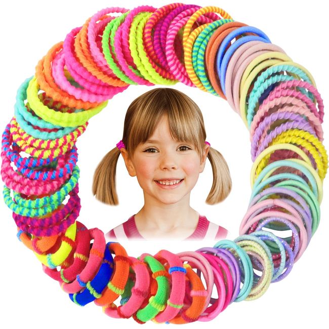 Hanyousheng 100 Stück Haargummis Mädchen Set, Bunt Elastisch Haargummis, Kinder Baby Haarschmuck, Haarseil Pferdeschwanz Haarband Set für Kinder, Babys, Mädchen