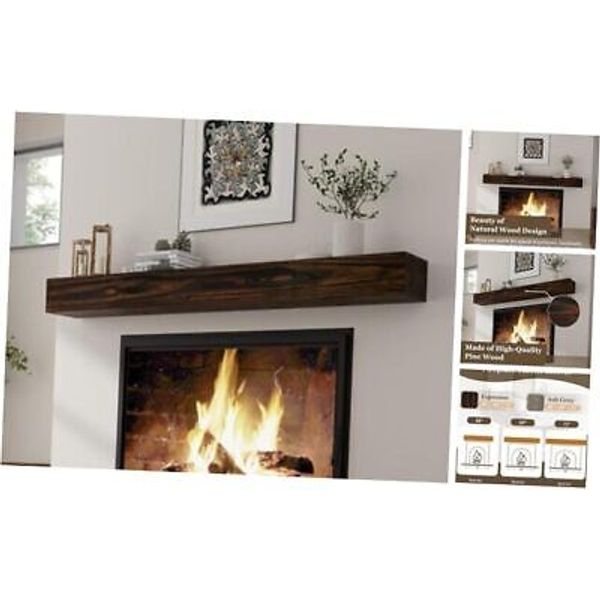 Fireplace Mantel | 72" W Wood Floating Shelves | 72"W x 6"H x 8"D Espresso