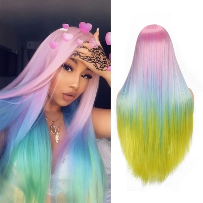 QITAQOTA Rainbow Wig for Long Time Use,Rainbow Wigs for Women,Wigs for White Women Clearance,Colored Wigs,Soft Synthetic Long Wig,Hair Replacement Wig…