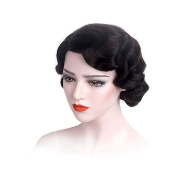 OYSRONG New Elegant Retro Classic Women Short Black Curly Wavy Frizzy Daily 1920s Cosplay Costume Heat Resistant Fibre Wig