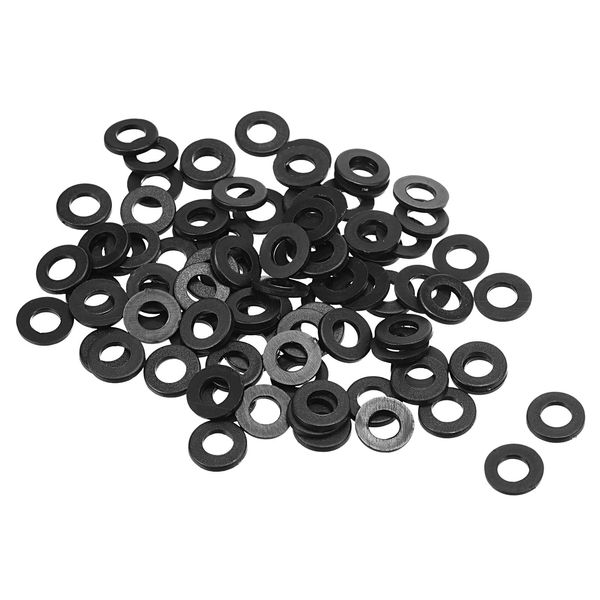 PATIKIL M4 100 Pack Nylon Flat Washers 4mm Inner Diameter 8mm Outside Diameter 1mm Thickness Seal Spacer Gasket Ring for Faucet Pipe Water Hose Fastener Bolts Black