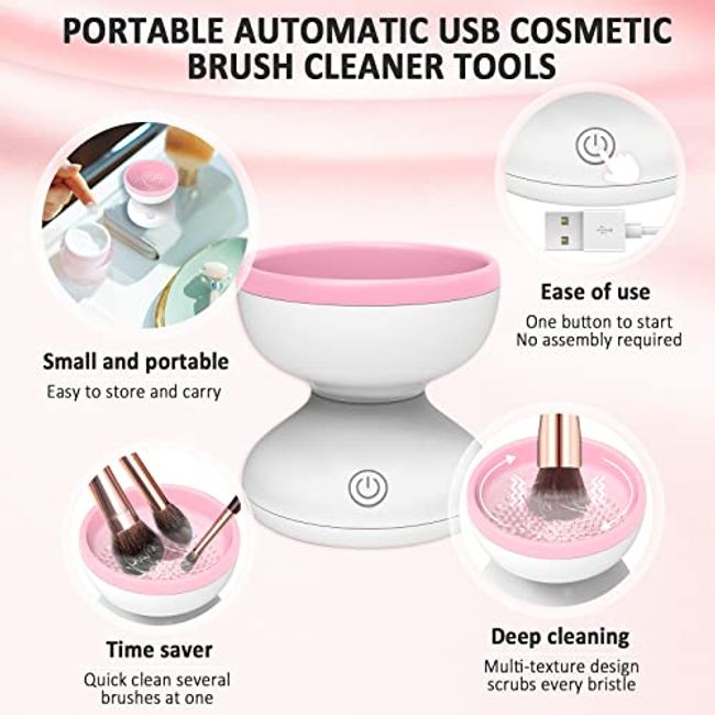 Electric Makeup Brush Cleaner Machine,Portable Makeup Brush Cleaner with Cosmetic  Brush Cleaner Silicone Mat, for All Size Makeup Brushes Beauty Tools Set,  Gift for Mother's Day & Christmas 