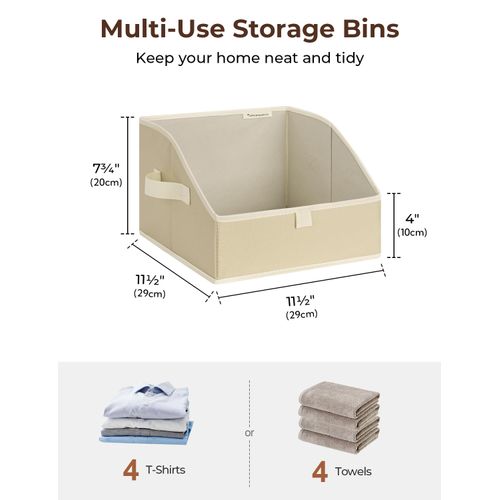 StorageWorks Closet Storage Bins, Trapezoid Organizer Box for Shelves, Fabric Clothes Bin, Foldable Organizing Baskets with Handles, Small, Light Brown, 3-Pack