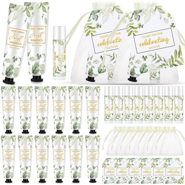 Heigble 25 Set Wedding Lip Balms and Hand Cream Gift Include Moisturizing Care with Thank You Cards