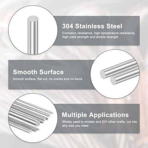 M METERXITY 5-Pack 304 Stainless Steel Solid Round Rod, 5x450mm Metal Solid Shaft Rods for DIY Craft/Model Car/Helicopter Airplane/Metal Working, Lathe Bar Smooth Stock [0.2x17.72IN]