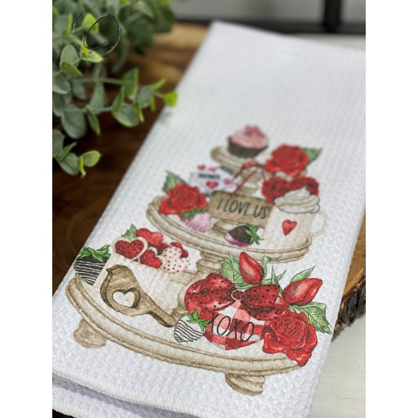 Valentine's Tier Tray Waffle Weave Tea Towel