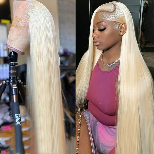 Maxine 13X4 Blonde Lace Front Wig Human Hair 613 hd Lace Frontal Wig 180% Density 13x4 Transparent Lace Front Wigs Human Hair Pre Plucked With Baby Hair 26 Inch 613 Lace Wigs for Women 12A