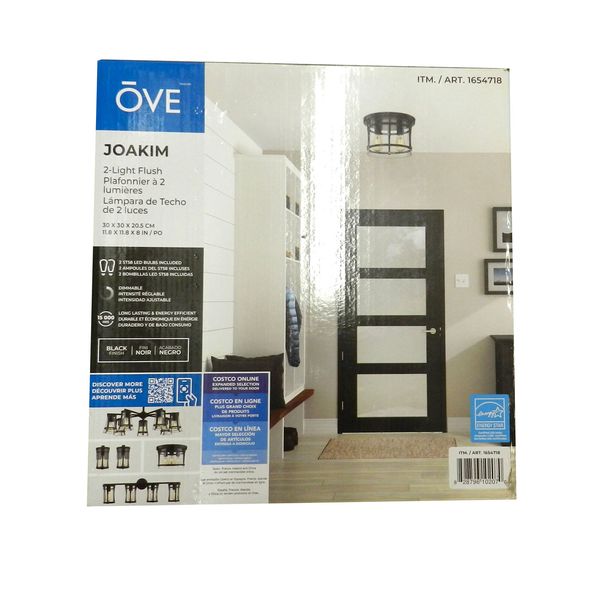 Ove Joakim 2-Light Flush Mount Ceiling Light 11.8" X 11.8" X 8" Inch Black