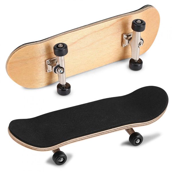 HURRISE Wooden Finger Skateboards, 1Pc Maple Wooden+Alloy Fingerboard Finger Skateboards with Box Reduce Pressure Kids Gifts(Black)