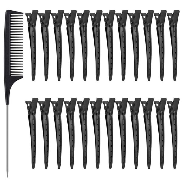 24 Stück Metall Haarspangen, mit 1 Stück Kamm, Friseur Haarspangen, Kleine Haarspangen, Haarspangen Haarschmuck, Alligator Clips mit Löchern für Damen, Party, süße Mini-Haarspangen (Schwarz)