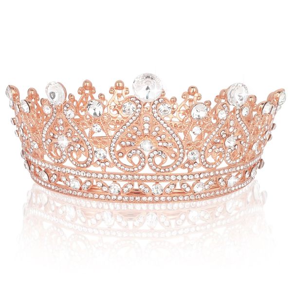 GAFATORY Crown for Women Crown Cake Topper Rose Gold Queen Crown Tiara for Girls Crystal Rhinestones Princess Crown for Wedding Birthday Prom Costume Accessoriess Party Halloween Valentines Christmas