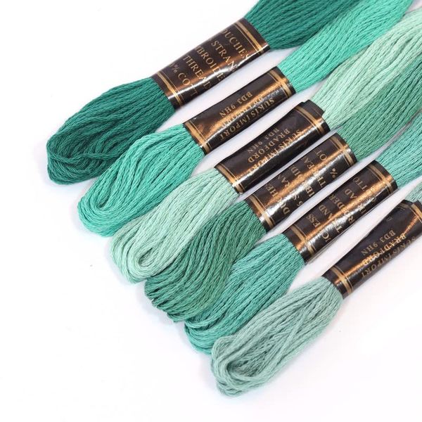 100% Cotton Embroidery Thread Floss Bundle, Pack of 6 in Shades of Sea Green (Other Shades Available). Ideal for Cross Stitch, Embroidery, Friendship Bracelets & Children's Crafts