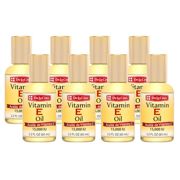 De La Cruz Vitamin E Oil for Skin, 15,000 IU - No Preservatives, Artificial Colors or Fragrances, Made in USA, 2.2 FL OZ. (8 Bottles)