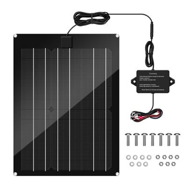 Solar Battery Charger Maintainer 15W Panel Kit Dump Trailer Built in Mppt Lead