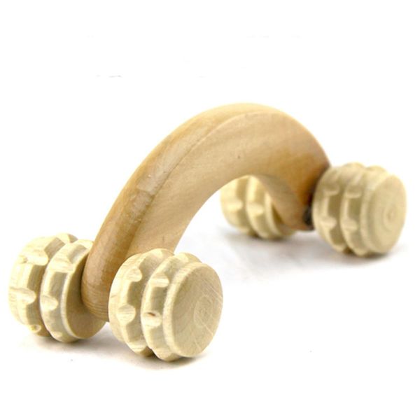 Minidiva Wooden Body Roller Wheels Balls Massager Arm Leg Back Foot Hand Neck Shoulder Muscle Pain Relief Handheld Massage Tool (Wood 2)