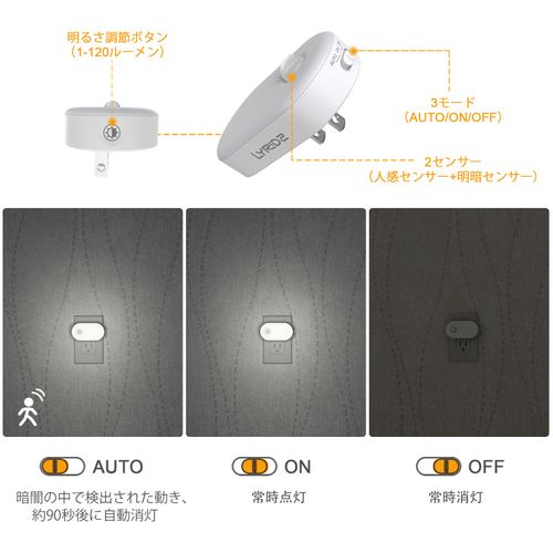 LYRIDZ Sensor Light, Indoor Motion Sensor Light, Foot Light, Outlet Type, Night Light, Stepless Brightness, LED Foot Light, Motion Sensor, Daylight Color, For Hallways, Entryways, Stairs (Set of 2,