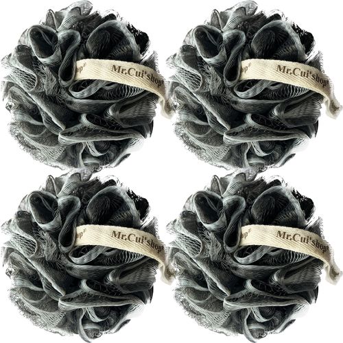 4 PACK（ XL 75G ） Bamboo Charcoal Exfoliating Home Spa Loofah Shower Sponge Pouf Mesh Brush - Bath Spa Puff Scrubber Ball - Face Body poof - Rich Foams Bubble