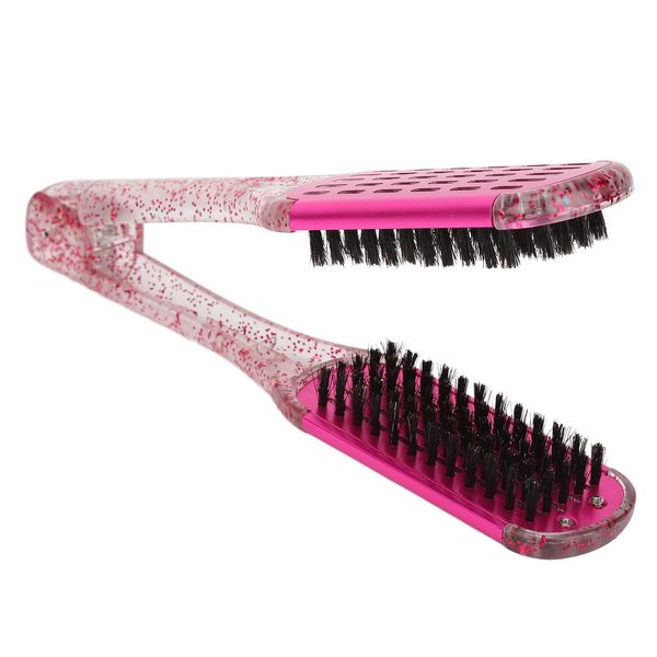 Hair Straightener, 2-in-1 Hair Straightening Brush Comb Double Sided Plate Bristle Hair Brush Clip Natural Fibres Comb Styling Tool Red