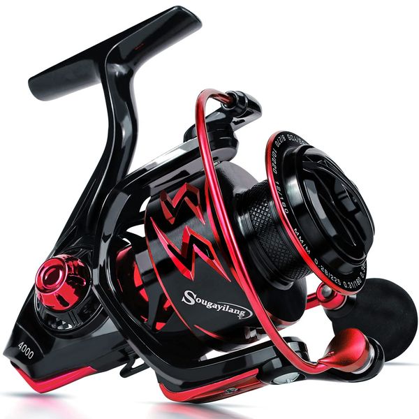 Sougayilang Spinning Reels Ultra-Weight, 6.2: 1 High Speed ​​Gear Ratio, Metal Frame and Rotor, 12 + 1 Shielded BB, Smooth Powerful Freshwater and Saltwater Spinning Fishing Reel(SD-4000-Red)