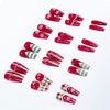 Carufin 24Pcs Snow Christmas Tree Checker Pink Line French False Nails Acrylic False Nail Press on Nails Ballet False Nails for Women Girls (E)