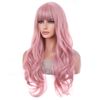 BERON Pink Wig Long Wavy Wig with Bangs Synthetic Wigs Long Pink Wigs for Daily Party with Hairnet
