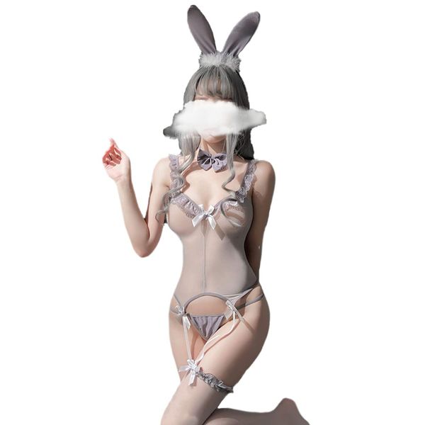 SNOMYRS Bunny Anime Dessous für Frauen See Through Mesh Bunny Senpai Kostüm Dessous Bodysuit One Piece Strümpfe