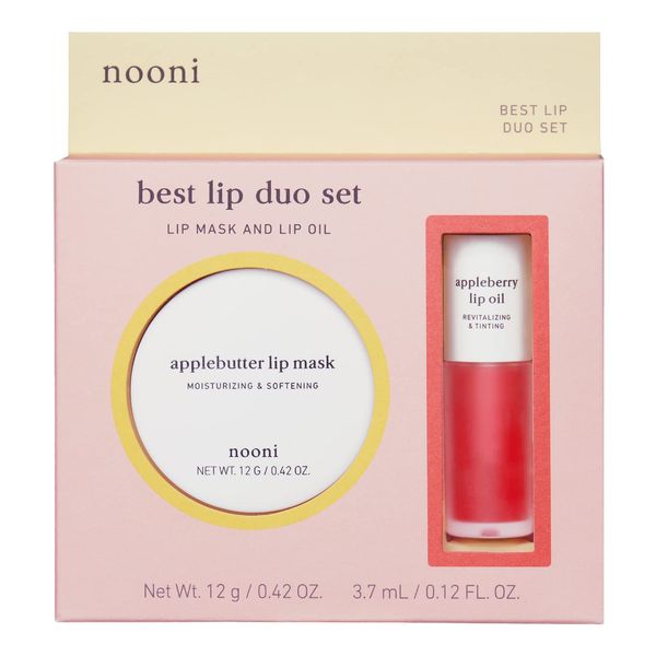 NOONI Best Lip Duo | Applebutter Lip Mask and Appleberry Lip Oil Value Set | with Shea Butter, Apple Seed Oil and Vitamins, Overnight Lip Mask, Hydrating Lip Balm, Korean Lip Butter, Moisturizing, Softening, Smoothening, Clear Butter Gloss Finish, Skincar