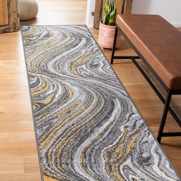 Rugshop Bedroom Rugs Modern Abstract Swirl Stain Resistant Soft Rugs Runner 2x7