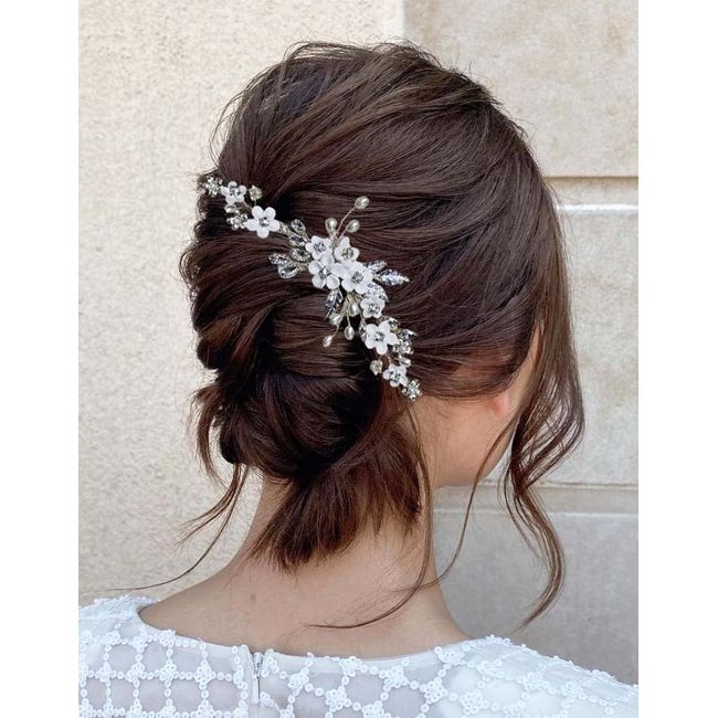 Unicra Haarnadeln mit Blume, für Hochzeit, Braut, silberfarben, Kristall, Haarschmuck, Perlenklammern, Kopfschmuck für Damen und Brautjungfer, 3 Stück