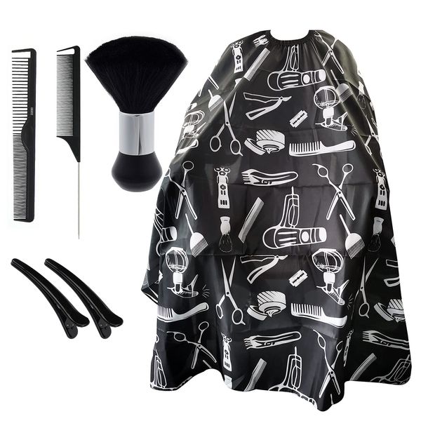 6 Packs Professional Long Hair Cutting Cape 55 x 63 inches Salon Haircut Apron Barber Cape Water and Stain Resistant Black